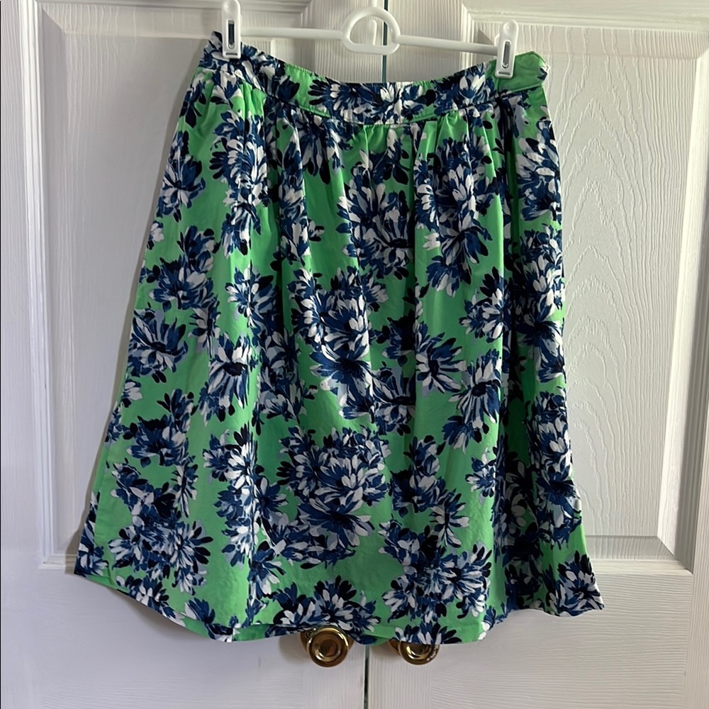 J. Crew Green and Blue Smocked Floral Skirt